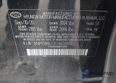 2020 Hyundai Elantra Sel из США, поврежденный, VIN 5NPD84LF2LH626805